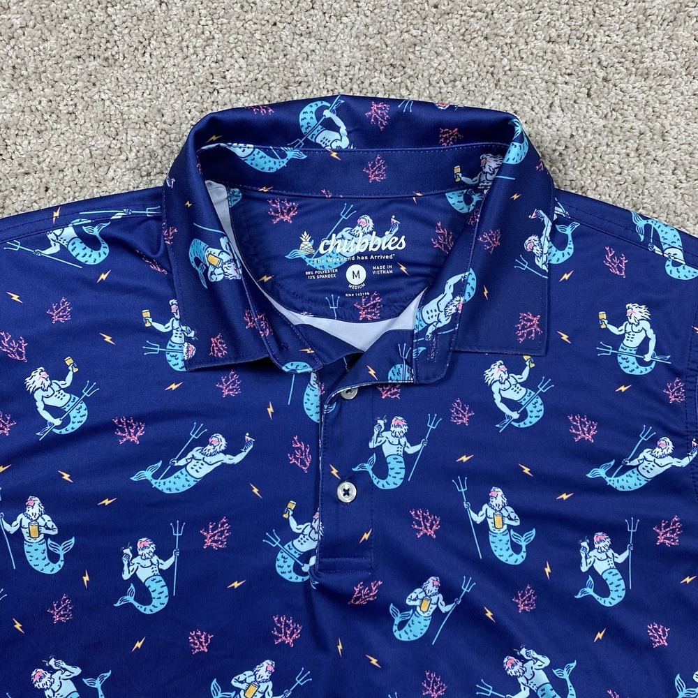 chubbies Navy Polo with Light Blue Mermaid Print